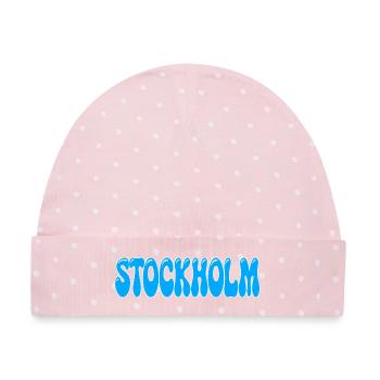 Stockholm Retro Groovy Sky Blue - Baby Premium Organic Mütze - Rosa/Weiße Punkte - Vorne