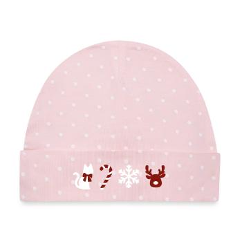 Weihnachtskatze & Rentier - Baby Premium Organic Mütze - Rosa/Weiße Punkte - Vorne
