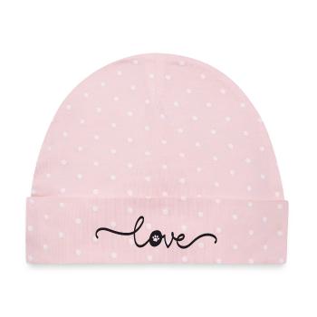 Love Schriftzug mit Pfote – Edles Hunde Design - Baby Premium Organic Mütze - Rosa/Weiße Punkte - Vorne