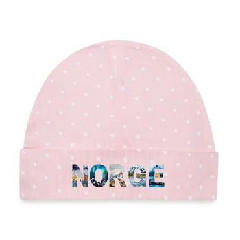 Norwegen "Norge" Landschafts-Schriftzug – Aquarell - Baby Premium Organic Mütze - Rosa/Weiße Punkte - Vorne