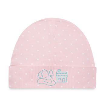 Waldsee-Häuschen Silhouetten - Baby Premium Organic Mütze - Rosa/Weiße Punkte - Vorne