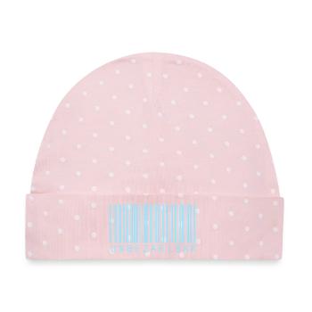 Barcode Hellblau "UNBEZAHLBAR"  - Baby Premium Organic Mütze - Rosa/Weiße Punkte - Vorne