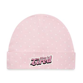 Mama ist müde, retro pink - Baby Premium Organic Mütze - Rosa/Weiße Punkte - Vorne