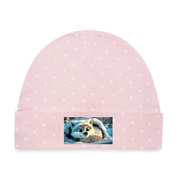 Flauschiger Polarfuchs im Schnee - Baby Premium Organic Mütze - Rosa/Weiße Punkte - Vorne