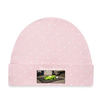 Frog Pumps Frosch Fitness Spruch - Baby Premium Organic Mütze - Rosa/Weiße Punkte - Vorne