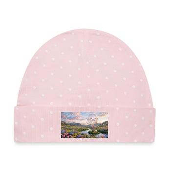 Floral Sky Balloon Traumlandschaft - Baby Premium Organic Mütze - Rosa/Weiße Punkte - Vorne