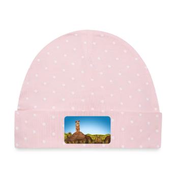 Erdmännchen auf Erdhügel | personalisierbar - Baby Premium Organic Mütze - Rosa/Weiße Punkte - Vorne