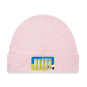 Fußball Kleines 1x1 - blau grün Mathematik lernen - Baby Premium Organic Mütze - Rosa/Weiße Punkte - Vorne