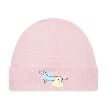 Line Art Dackel pastell - Baby Premium Organic Mütze - Rosa/Weiße Punkte - Vorne