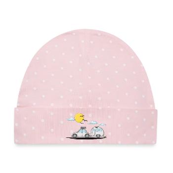 Wohnwagen Auto mit Anhänger - Baby Premium Organic Mütze - Rosa/Weiße Punkte - Vorne