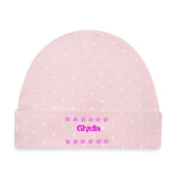 Ghijulia Floral Pink Logo - Baby Premium Organic Mütze - Rosa/Weiße Punkte - Vorne
