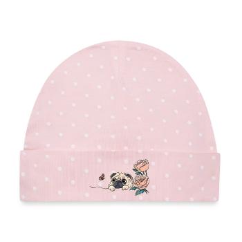 Mops mit Schmetterling - Baby Premium Organic Mütze - Rosa/Weiße Punkte - Vorne