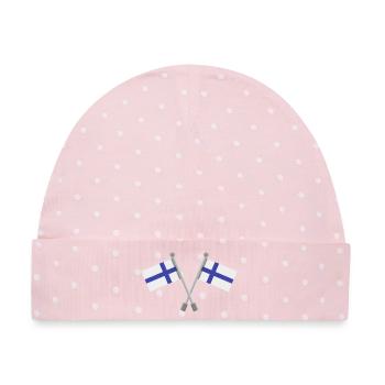 Finnische Flagge - Baby Premium Organic Mütze - Rosa/Weiße Punkte - Vorne