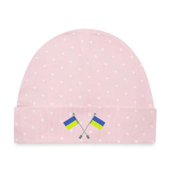 Ukrainische Flagge - Baby Premium Organic Mütze - Rosa/Weiße Punkte - Vorne