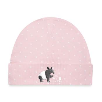 Tapir Tiermotiv lustig Strichzeichnung Cartoon - Baby Premium Organic Mütze - Rosa/Weiße Punkte - Vorne