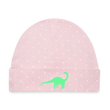 Neon Dino Silhouette - Baby Premium Organic Mütze - Rosa/Weiße Punkte - Vorne