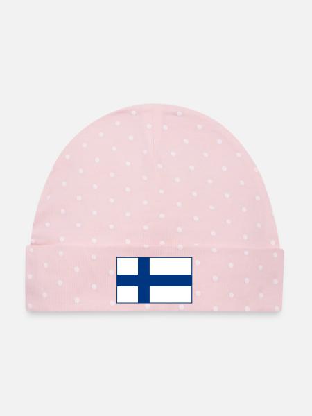 Finnland Flagge - Baby Premium Organic Mütze - Rosa/Weiße Punkte