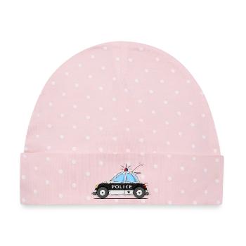 Polizeiauto Police Schwarz - Baby Premium Organic Mütze - Rosa/Weiße Punkte - Vorne