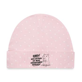 Sorry! Capybara hat meine Hausaufgaben gefressen - Baby Premium Organic Mütze - Rosa/Weiße Punkte - Vorne