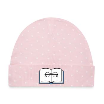 Offenes Buch Brille Schule - Baby Premium Organic Mütze - Rosa/Weiße Punkte - Vorne