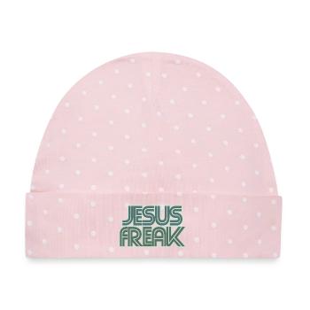 Retro Jesus Freak-Grafik - Baby Premium Organic Mütze - Rosa/Weiße Punkte - Vorne