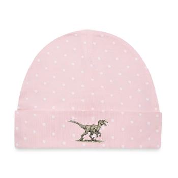 Velociraptor Motiv Dinosaurier Design Dino Urzeit - Baby Premium Organic Mütze - Rosa/Weiße Punkte - Vorne