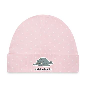 stabil schlecht – Robbe Meme - Baby Premium Organic Mütze - Rosa/Weiße Punkte - Vorne