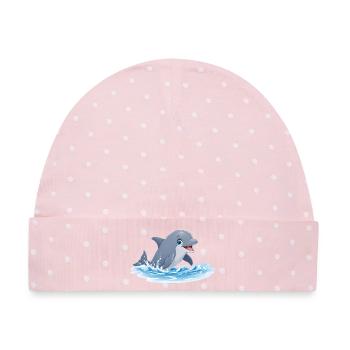 Delfinenspiel in Meereswellen - Baby Premium Organic Mütze - Rosa/Weiße Punkte - Vorne