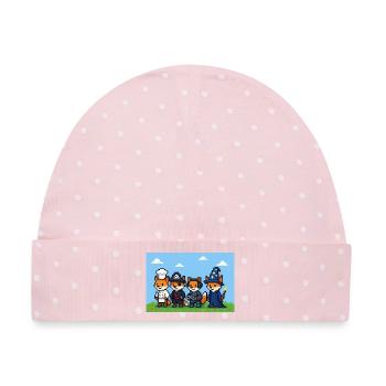 Pixelart Fuchsgruppe in Fantasiewelt - Baby Premium Organic Mütze - Rosa/Weiße Punkte - Vorne