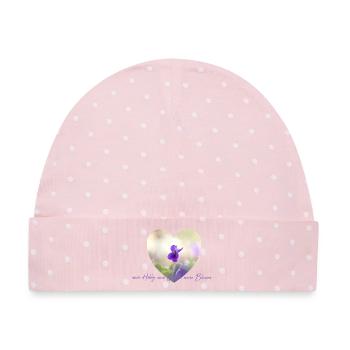 Blumenherz Veilchen im Pastelllicht Garten Blumen - Baby Premium Organic Mütze - Rosa/Weiße Punkte - Vorne
