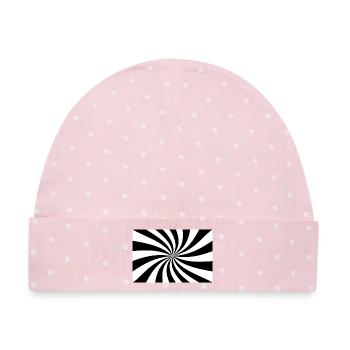 Hypnotische Schwarz-Weiß-Spirale - Baby Premium Organic Mütze - Rosa/Weiße Punkte - Vorne