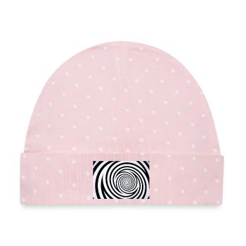 Hypnotisches Spiralmonochrom - Baby Premium Organic Mütze - Rosa/Weiße Punkte - Vorne