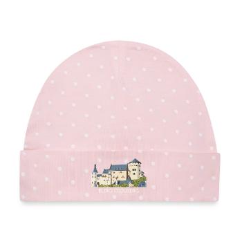 Burg Stolberg Illustration Handzeichnung - Baby Premium Organic Mütze - Rosa/Weiße Punkte - Vorne