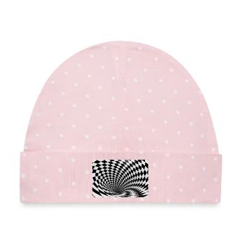 Hypnotischer Schwarz-Weiß-Wirbel - Baby Premium Organic Mütze - Rosa/Weiße Punkte - Vorne