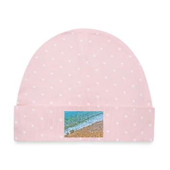 Kristallwellen am goldenen Sandstrand - Baby Premium Organic Mütze - Rosa/Weiße Punkte - Vorne