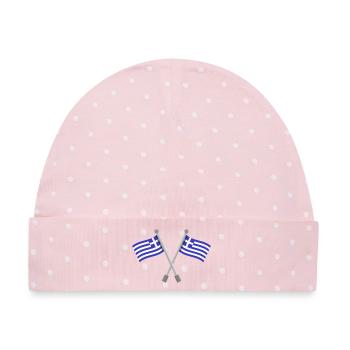 Griechische Flagge - Baby Premium Organic Mütze - Rosa/Weiße Punkte - Vorne