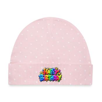 Alles Gute zum Geburtstag Rainbow Bubble: Wow-Effekt! - Baby Premium Organic Mütze - Rosa/Weiße Punkte - Vorne