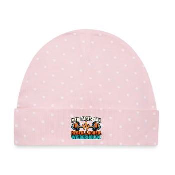 Fitness Tagesplan – Heben lachen wiederholen - Baby Premium Organic Mütze - Rosa/Weiße Punkte - Vorne