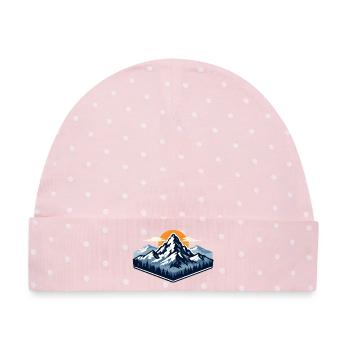 Berglandschaft Sonnenaufgang - Baby Premium Organic Mütze - Rosa/Weiße Punkte - Vorne