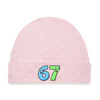 6 7 Meme – Lustige Cartoon Zahlen - Baby Premium Organic Mütze - Rosa/Weiße Punkte - Vorne