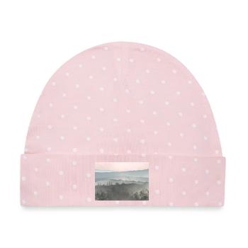 Sonnenaufgang in Bergen des Nebels - Baby Premium Organic Mütze - Rosa/Weiße Punkte - Vorne