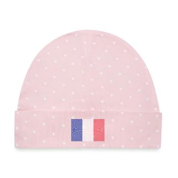 Französische Flagge Strahleneffekt - Baby Premium Organic Mütze - Rosa/Weiße Punkte - Vorne