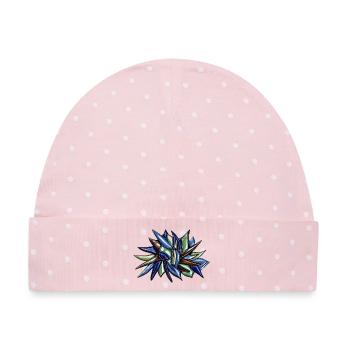 Blaugrüne Fragmentblume - Baby Premium Organic Mütze - Rosa/Weiße Punkte - Vorne