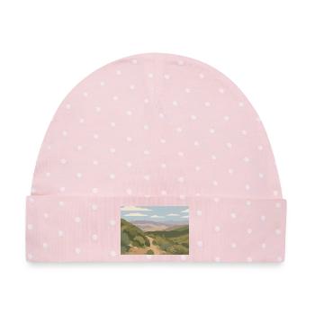 Wanderweg durch grüne Hügellandschaft - Baby Premium Organic Mütze - Rosa/Weiße Punkte - Vorne