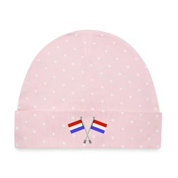 Niederländische Flagge - Baby Premium Organic Mütze - Rosa/Weiße Punkte - Vorne