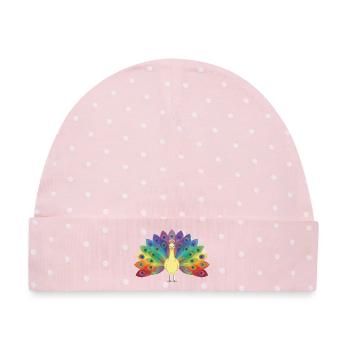 Regenbogenpfau in Federn - Baby Premium Organic Mütze - Rosa/Weiße Punkte - Vorne