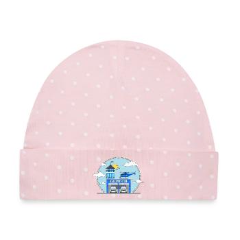 Polizeistation Hubschrauber und Polizeiauto - Baby Premium Organic Mütze - Rosa/Weiße Punkte - Vorne