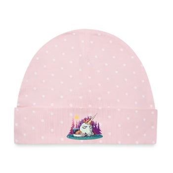 Verschlafenes Einhorn am Teich - Baby Premium Organic Mütze - Rosa/Weiße Punkte - Vorne