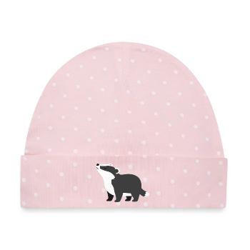 Süßer neugieriger dachs minimalistischen Stil - Baby Premium Organic Mütze - Rosa/Weiße Punkte - Vorne