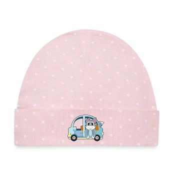 Katze Auto - Baby Premium Organic Mütze - Rosa/Weiße Punkte - Vorne